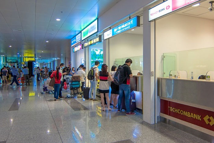 Currency exchange at international airport
