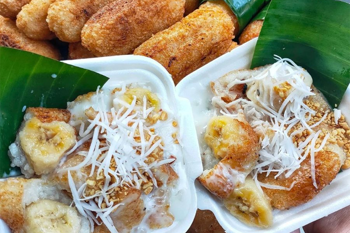 Chuối nếp nướng - Grilled sticky rice banana